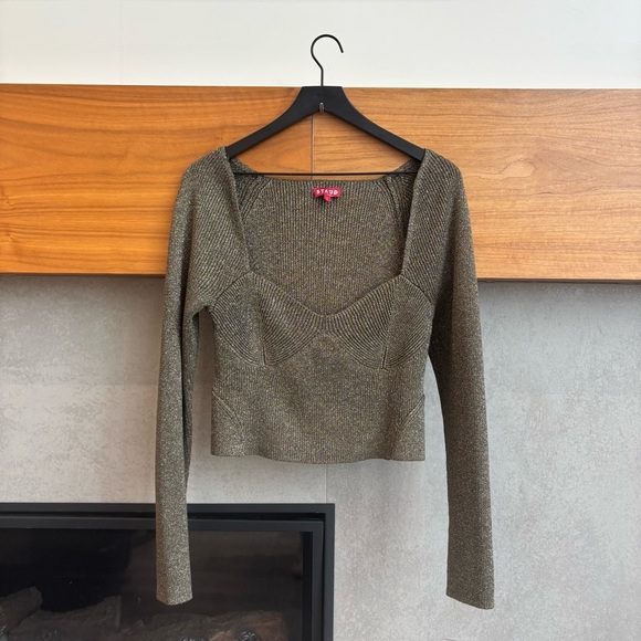 STAUD Cerro Long Sleeve Metallic Knit Sweater Top, Size L - Picture 2 of 12